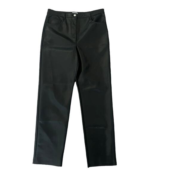 Aritzia Wilfred Melina Faux Leather Pants Womens 12 Black Straight Leg High Rise - Picture 2 of 14